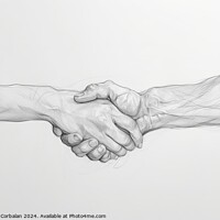 Buy canvas prints of Pencil illustration on a white background of two hands shaking, showing support and help in difficult times. by Joaquin Corbalan