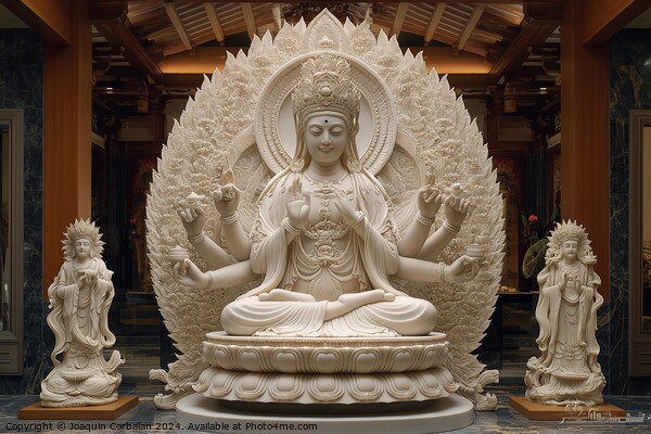 Famous Hindu deity, Avalokitesvara, in white somewhat yellowish marble. Picture Board by Joaquin Corbalan