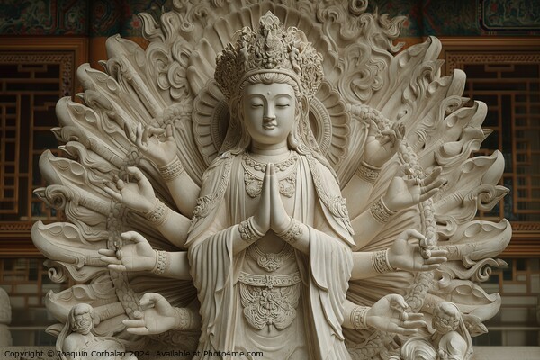 Avalokitesvara sculpture in white marble. Picture Board by Joaquin Corbalan