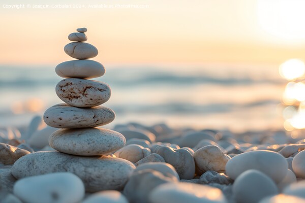 Piles of stones creating a tower near the beach, c Picture Board by Joaquin Corbalan