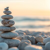 Buy canvas prints of Piles of stones creating a tower near the beach, c by Joaquin Corbalan