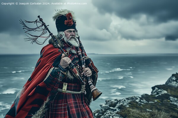 A traditional Scottish bagpiper, in full dress, ne Picture Board by Joaquin Corbalan