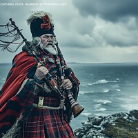 Buy canvas prints of A traditional Scottish bagpiper, in full dress, ne by Joaquin Corbalan