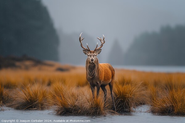 Red deer shows off its antlers on the Scottish moo Picture Board by Joaquin Corbalan