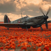 Buy canvas prints of Classic spitfire aircraft, perched in a field of red poppies celebrating the Battle of Britain Memorial by Joaquin Corbalan