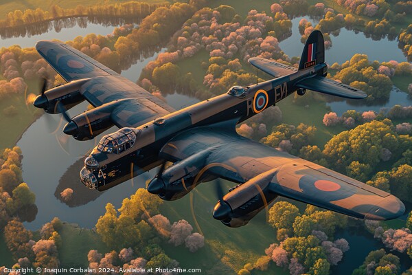 Avro Lancaster type heavy bomber, flying over the  Picture Board by Joaquin Corbalan