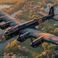 Buy canvas prints of Avro Lancaster type heavy bomber, flying over the  by Joaquin Corbalan