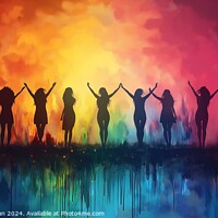 Buy canvas prints of Watercolor, silhouette of several women proudly celebrating international women's day. by Joaquin Corbalan