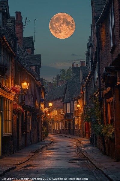 A stunning photo capturing the moment a full moon rises above a bustling city street in Shambles, York North. Picture Board by Joaquin Corbalan