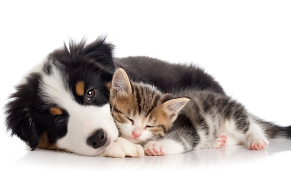 A puppy and a kitten take a nap cuddling, adorable Picture Board by Joaquin Corbalan