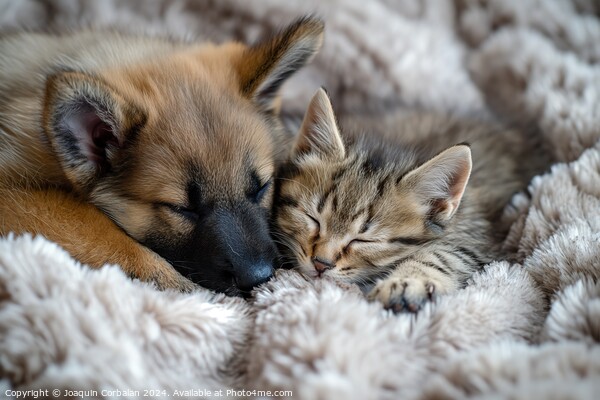 Adorable pets, puppy and kitten, sleep in good com Picture Board by Joaquin Corbalan