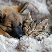 Buy canvas prints of Adorable pets, puppy and kitten, sleep in good com by Joaquin Corbalan