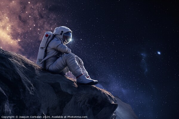 An astronaut sits on a rock gazing at the stars, r Picture Board by Joaquin Corbalan