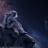 Buy canvas prints of An astronaut sits on a rock gazing at the stars, r by Joaquin Corbalan
