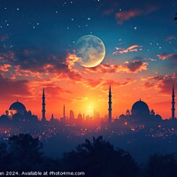 Buy canvas prints of A stunning view of a mosque cityscape  at sunset,  by Joaquin Corbalan