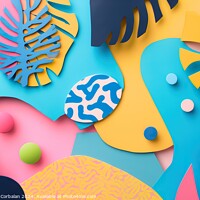 Buy canvas prints of A close up of a wall covered in vibrant paper cutouts. by Joaquin Corbalan