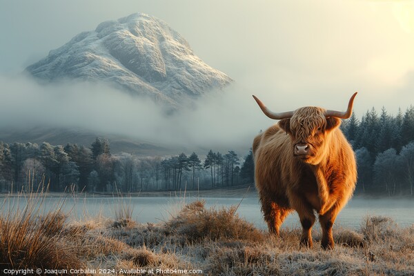 A powerful Highland cattle stands gracefully in a  Picture Board by Joaquin Corbalan