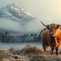 Buy canvas prints of A powerful Highland cattle stands gracefully in a  by Joaquin Corbalan