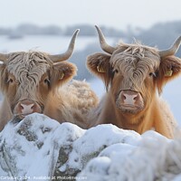 Buy canvas prints of Two graceful Highland cattle stand side by side in by Joaquin Corbalan