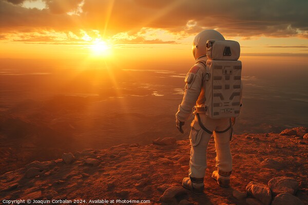 An intrepid astronaut stands triumphantly atop a m Picture Board by Joaquin Corbalan