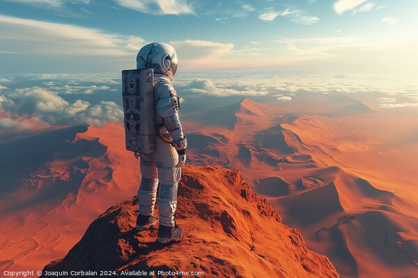 An astronaut stands triumphantly on the summit of  Picture Board by Joaquin Corbalan