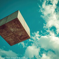 Buy canvas prints of A surreal photograph capturing a square object seemingly defying gravity as it hovers effortlessly against a backdrop of boundless blue skies. by Joaquin Corbalan