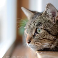 Buy canvas prints of a cat as it sits on a window sill, fixated on the  by Joaquin Corbalan