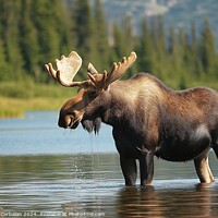 Buy canvas prints of A moose is captured in this photo standing in the  by Joaquin Corbalan