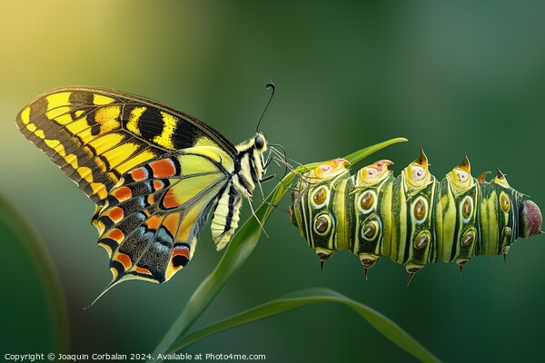 A colorful butterfly sitting on a vibrant green pl Picture Board by Joaquin Corbalan
