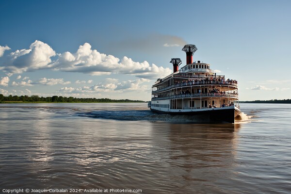 A sizable boat navigates Mississippi down a river  Picture Board by Joaquin Corbalan