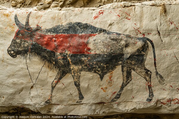 An artistic cave painting of a bull standing proud Picture Board by Joaquin Corbalan