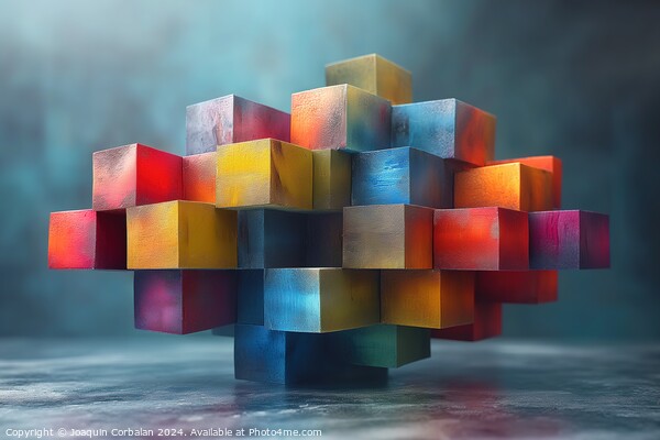 A collection of cubes arranged in a group sitting  Picture Board by Joaquin Corbalan