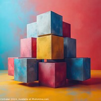 Buy canvas prints of A painting showcasing cubes artfully stacked on to by Joaquin Corbalan