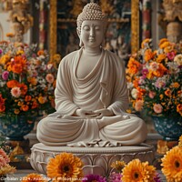 Buy canvas prints of A Buddha statue is placed in the center of a room, by Joaquin Corbalan