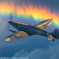 Buy canvas prints of A spitfire plane soars through the sky as a vibran by Joaquin Corbalan
