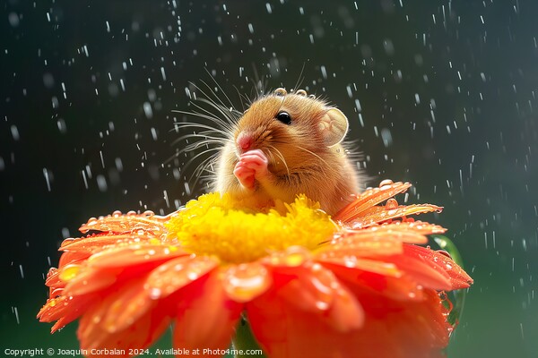 A rodent, like a little mouse, on a flower cooling off with the dew. Picture Board by Joaquin Corbalan