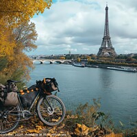 Buy canvas prints of A bike is parked next to a tree, situated near a river in Paris. by Joaquin Corbalan