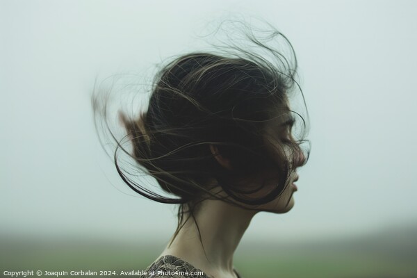 A woman standing outdoors with her hair blowing in the wind. Picture Board by Joaquin Corbalan