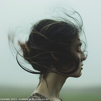 Buy canvas prints of A woman standing outdoors with her hair blowing in the wind. by Joaquin Corbalan