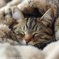 Buy canvas prints of A cat peacefully sleeps on top of a bed, wrapped in a cozy blanket. by Joaquin Corbalan