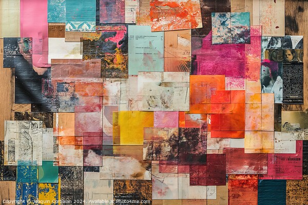 A captivating piece of art displayed on a wall, featuring a transformative collage of harmoniously blended papers, exuding vibrancy and creativity. Picture Board by Joaquin Corbalan