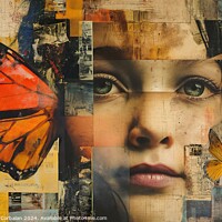 Buy canvas prints of A stunning collage of a woman adorned with vibrant butterfly on her head, creating a harmonious fusion of human and natural beauty. by Joaquin Corbalan
