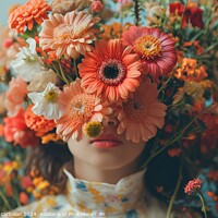 Buy canvas prints of A woman wearing a crown made of colorful flowers, showcasing her unique style and love for nature. by Joaquin Corbalan