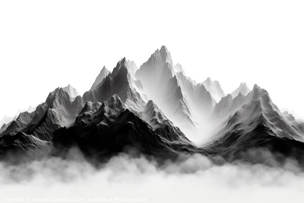 Ilustration of a mountain range in pencil, black and white background. Picture Board by Joaquin Corbalan