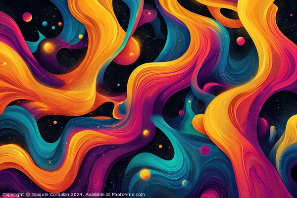 An abstract painting featuring a complex arrangement of vibrant swirls and bubbles. Picture Board by Joaquin Corbalan