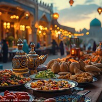Buy canvas prints of A table filled with numerous plates of food, showcasing a variety of dishes for a festive occasion or celebration. by Joaquin Corbalan