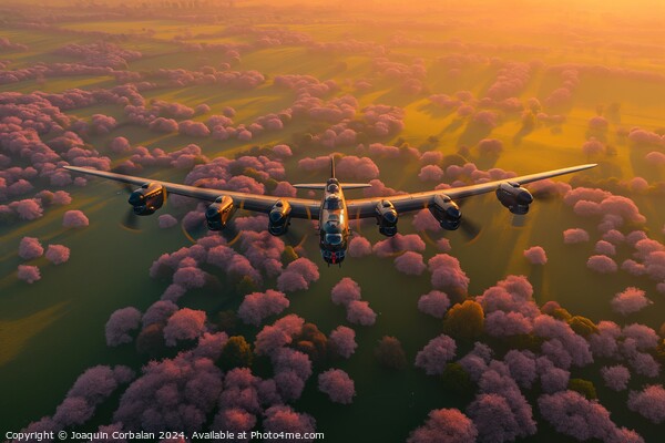 Avro Lancaster type heavy bomber, flying over the English countryside at dusk. Picture Board by Joaquin Corbalan