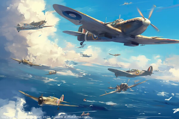 A World War II-inspired recruitment poster depicting airplanes in flight over the ocean. Picture Board by Joaquin Corbalan