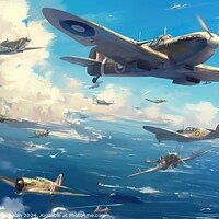 Buy canvas prints of A World War II-inspired recruitment poster depicting airplanes in flight over the ocean. by Joaquin Corbalan