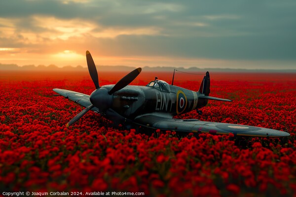 A classic aircraft peacefully sits in a vibrant field of red flowers at the Battle of Britain Memorial. Picture Board by Joaquin Corbalan